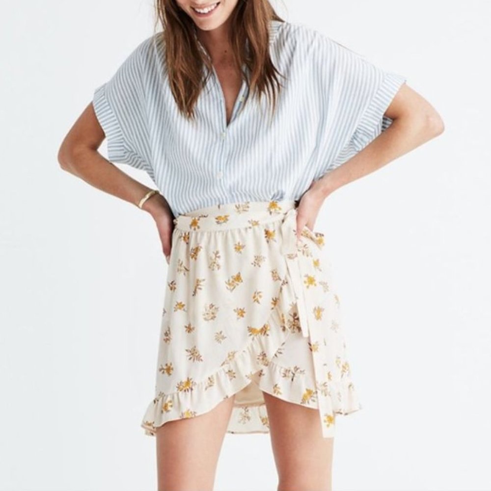 Madewell Silk Meadow Mini Floral Wrap Skirt